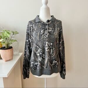 Vintage Grey Floral Knit Collared Sweater